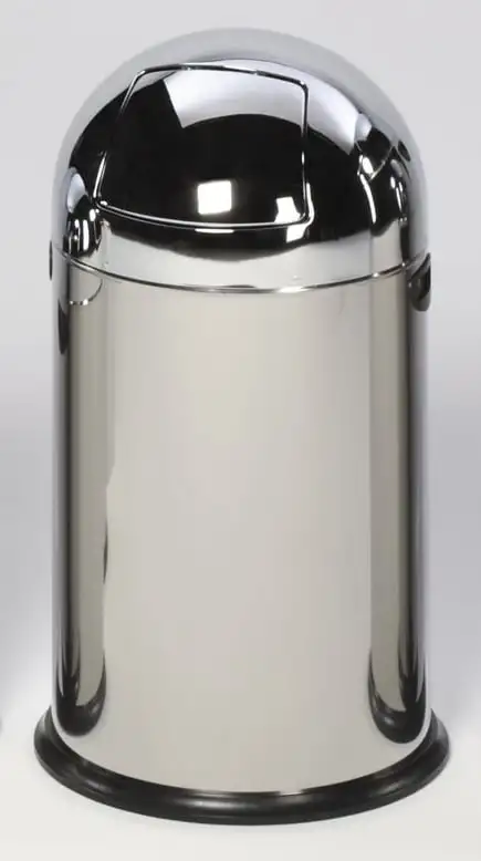 Klassischer Abfallsammler mit Einwurfklappe & Inneneinsatz | 40 Liter, HxBxT 73x46,5x46,5cm | Edelstahl | Silber