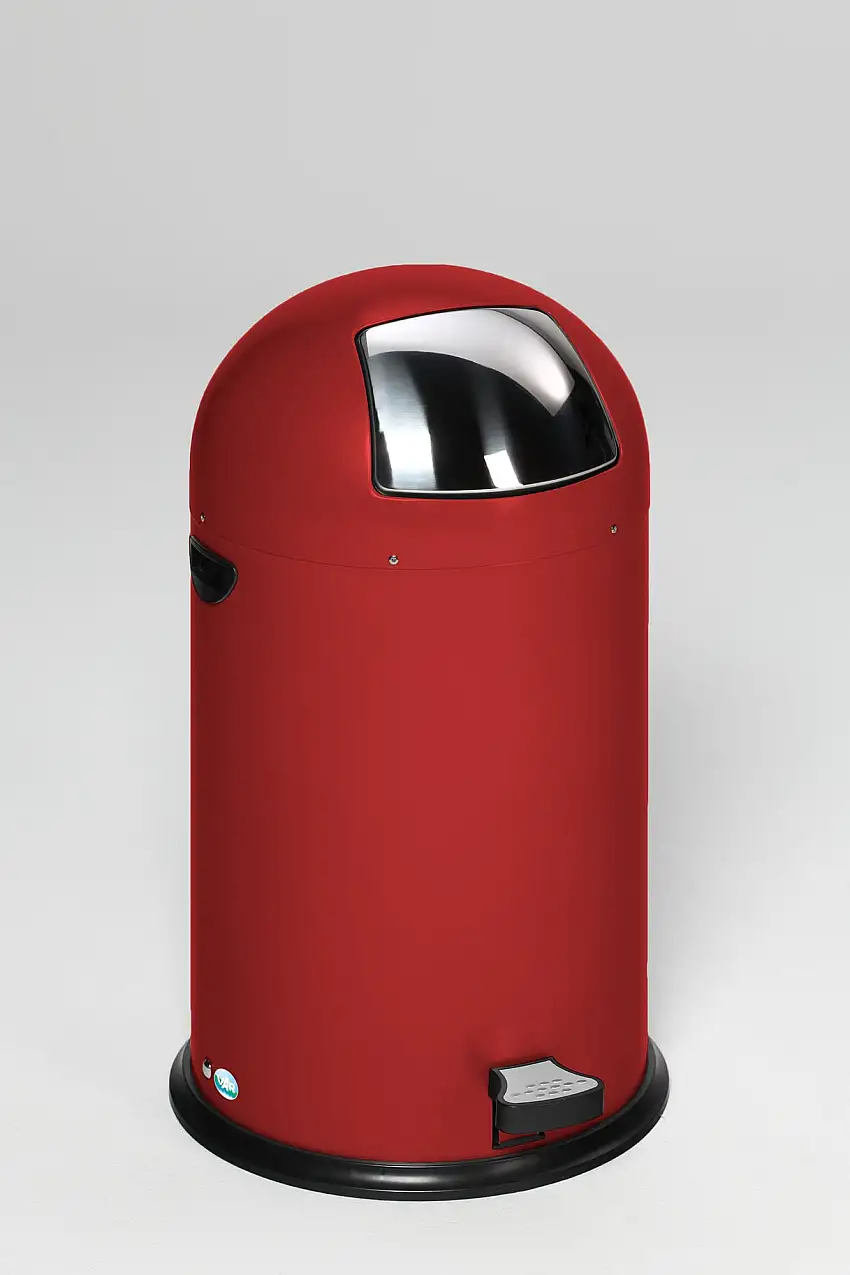 Klassischer Abfallsammler mit Einwurfklappe & Inneneinsatz + Fußpedal | 40 Liter, HxBxT 73x46,5x46,5cm | Verzinkter Stahl | Rot