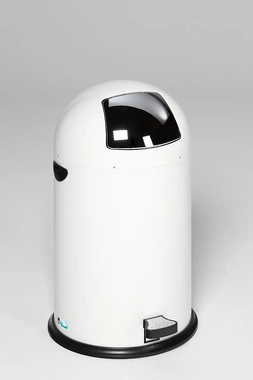 Klassischer Abfallsammler mit Einwurfklappe & Inneneinsatz + Fußpedal | 40 Liter, HxBxT 73x46,5x46,5cm | Verzinkter Stahl | Weiß