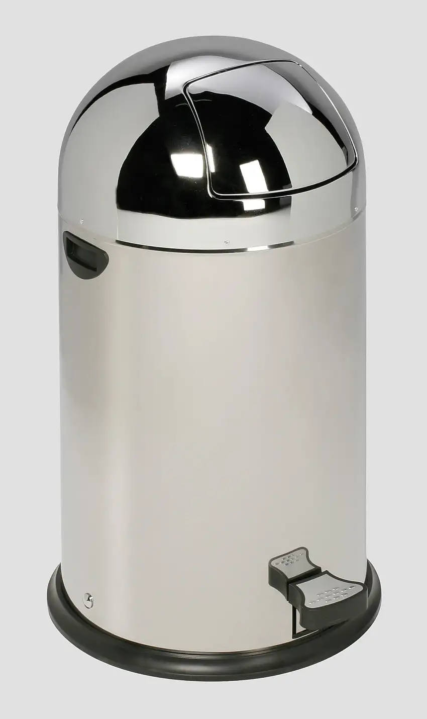 Klassischer Abfallsammler mit Einwurfklappe & Inneneinsatz + Fußpedal | 40 Liter, HxBxT 73x46,5x46,5cm | Edelstahl | Silber