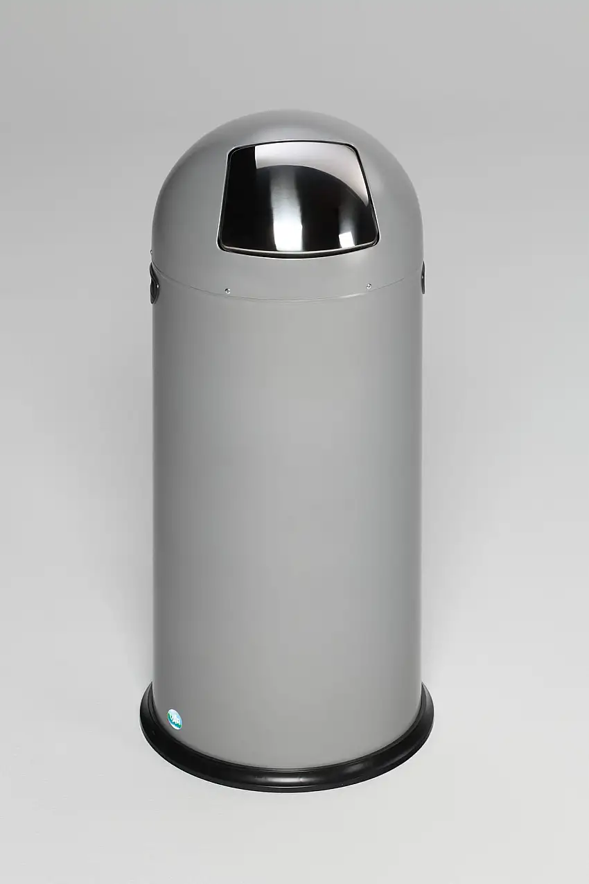 Klassischer Abfallsammler mit Einwurfklappe & Inneneinsatz | 52 Liter, HxBxT 88x46,5x46,5cm | Verzinkter Stahl | Silber