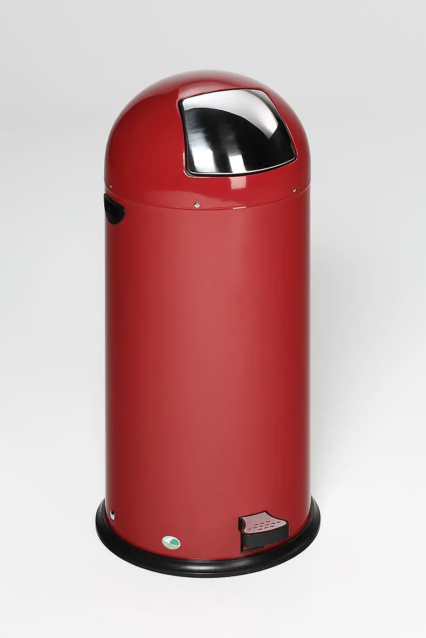 Klassischer Abfallsammler mit Einwurfklappe & Inneneinsatz + Fußpedal | 52 Liter, HxBxT 88x46,5x46,5cm | Verzinkter Stahl | Rot