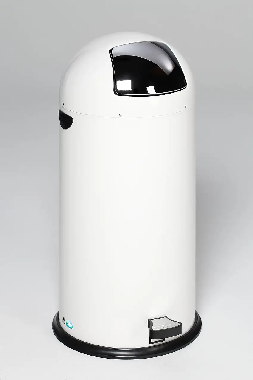 Klassischer Abfallsammler mit Einwurfklappe & Inneneinsatz + Fußpedal | 52 Liter, HxBxT 88x46,5x46,5cm | Verzinkter Stahl | Weiß