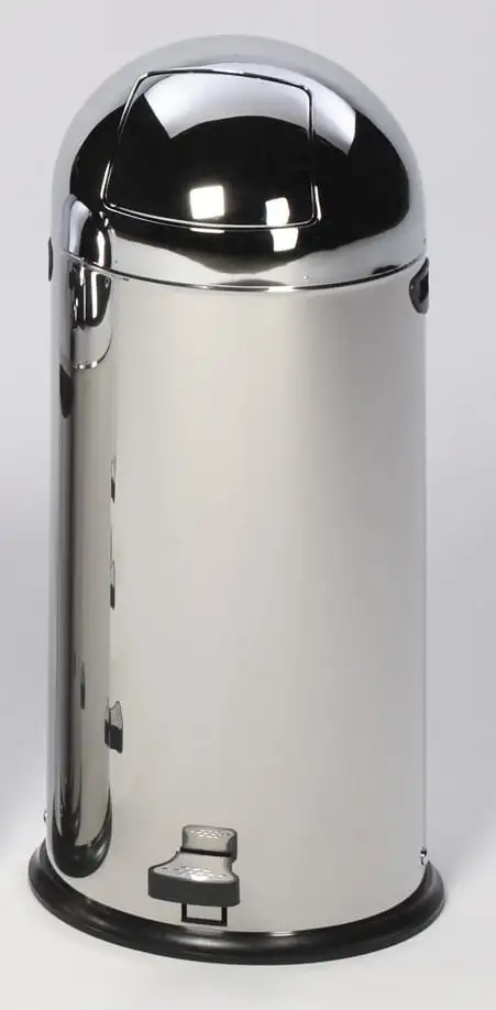 Klassischer Abfallsammler mit Einwurfklappe & Inneneinsatz + Fußpedal | 52 Liter, HxBxT 88x46,5x46,5cm | Edelstahl | Silber