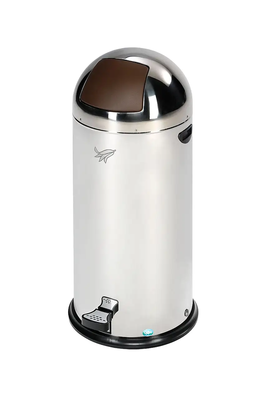 Robuster Abfallsammler mit Fußpedal + Griffmulden | 52 Liter, HxBxT 88,5x46,5x46,5cm | Verzinkter Stahl | Weiß-Braun