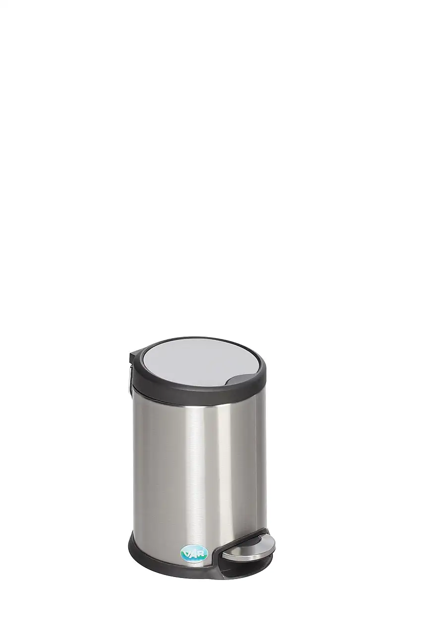 Robuster Tretabfallsammler mit Fußpedal | Gedämpftes Schließen | 3 Liter, HxBxT 26,5x18,5x24cm | Edelstahl | Silber