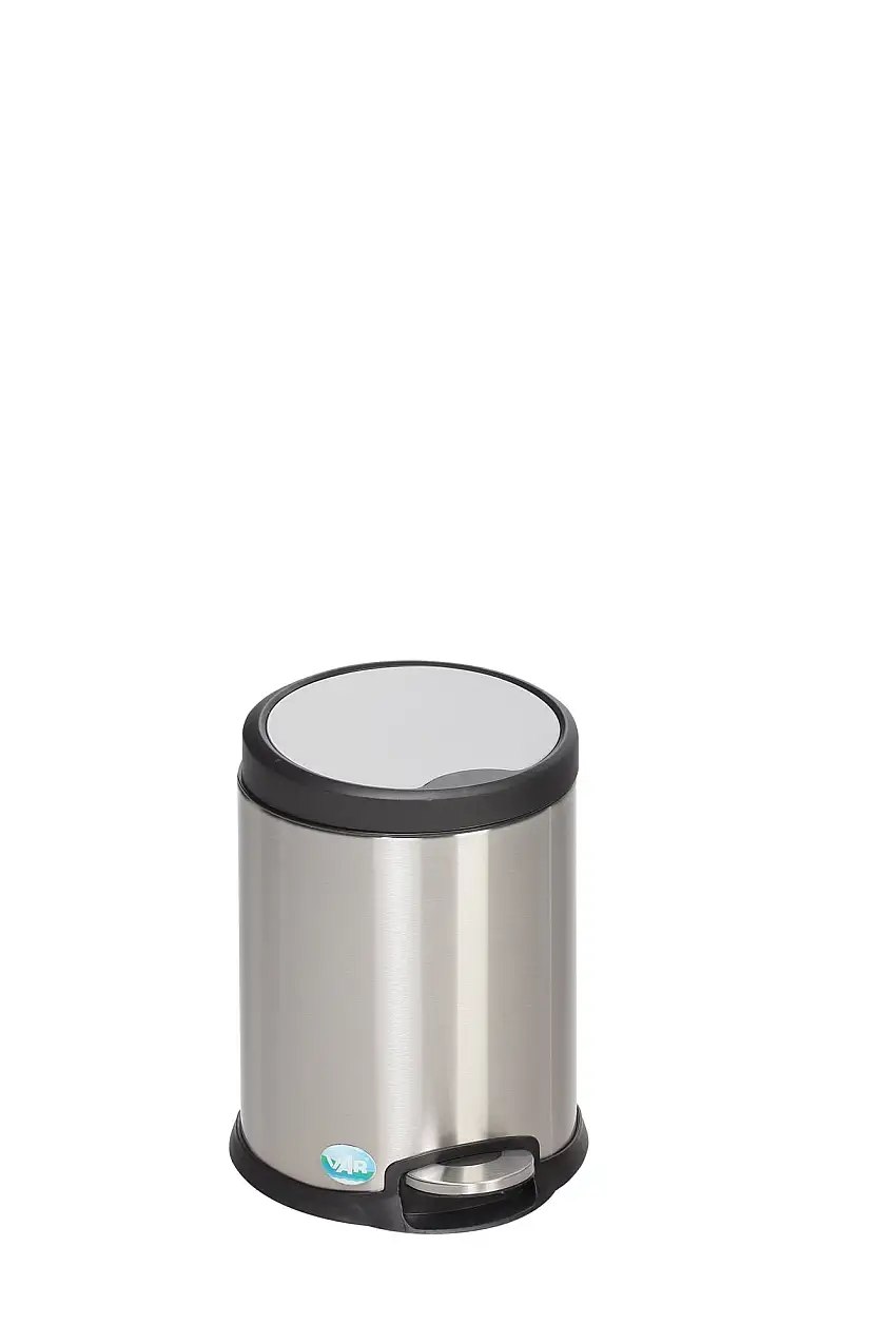Robuster Tretabfallsammler mit Fußpedal | Gedämpftes Schließen | 5 Liter, HxBxT 23x21,5x26cm | Edelstahl | Silber