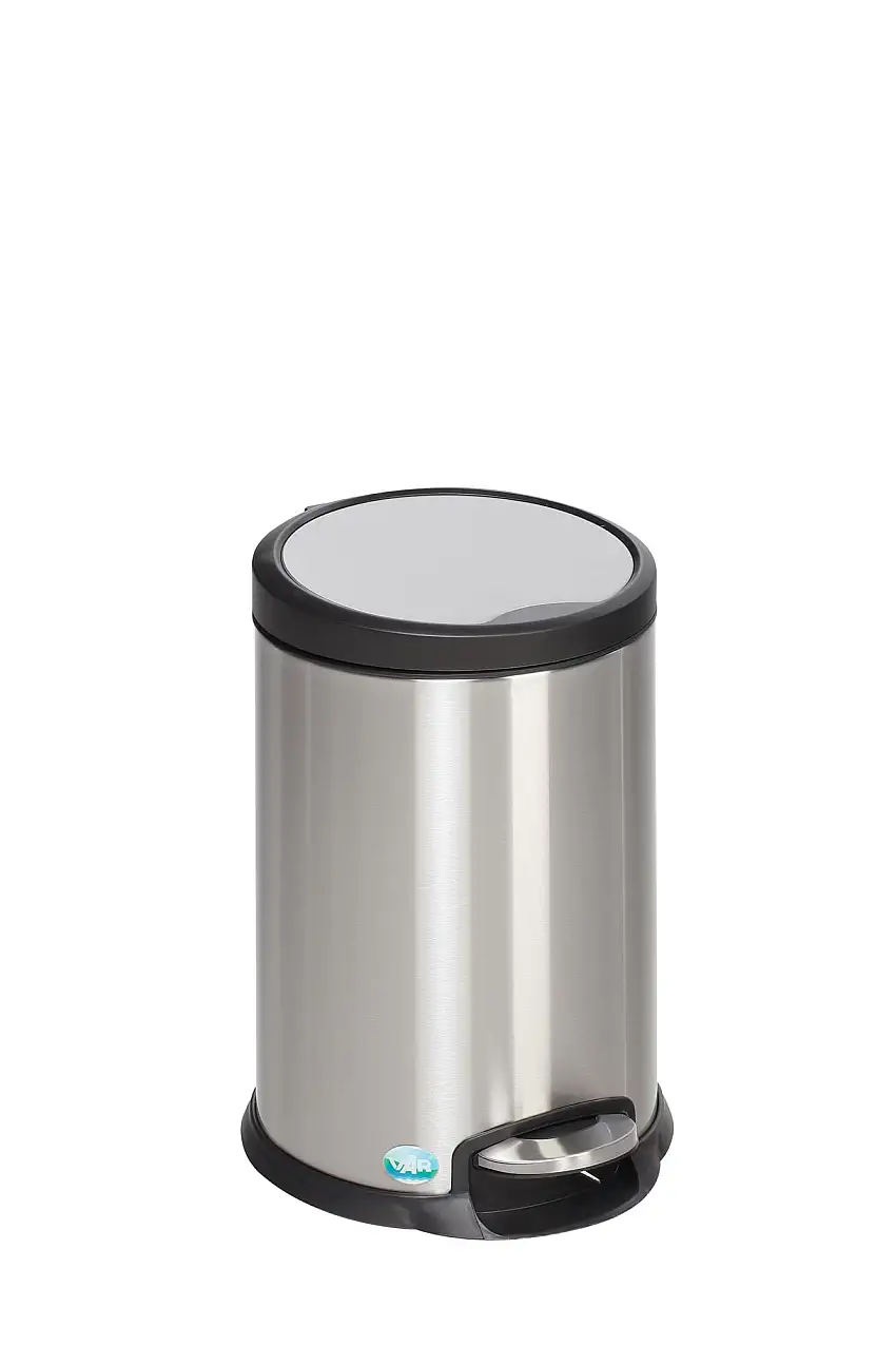 Robuster Tretabfallsammler mit Fußpedal | Gedämpftes Schließen | 12 Liter, HxBxT 40x27x33cm | Edelstahl | Silber