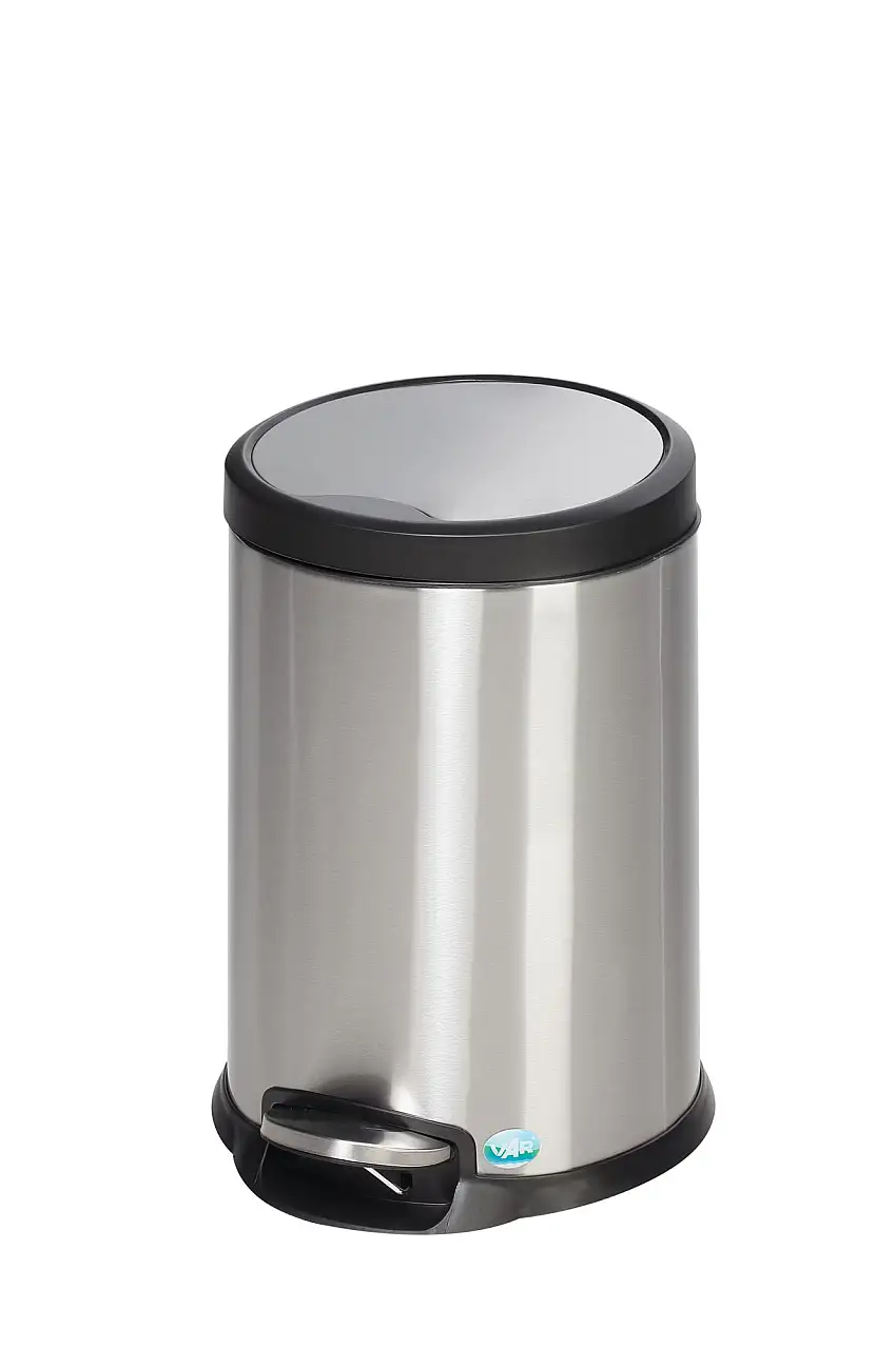 Robuster Tretabfallsammler mit Fußpedal | Gedämpftes Schließen | 20 Liter, HxBxT 46x31x37cm | Edelstahl | Silber