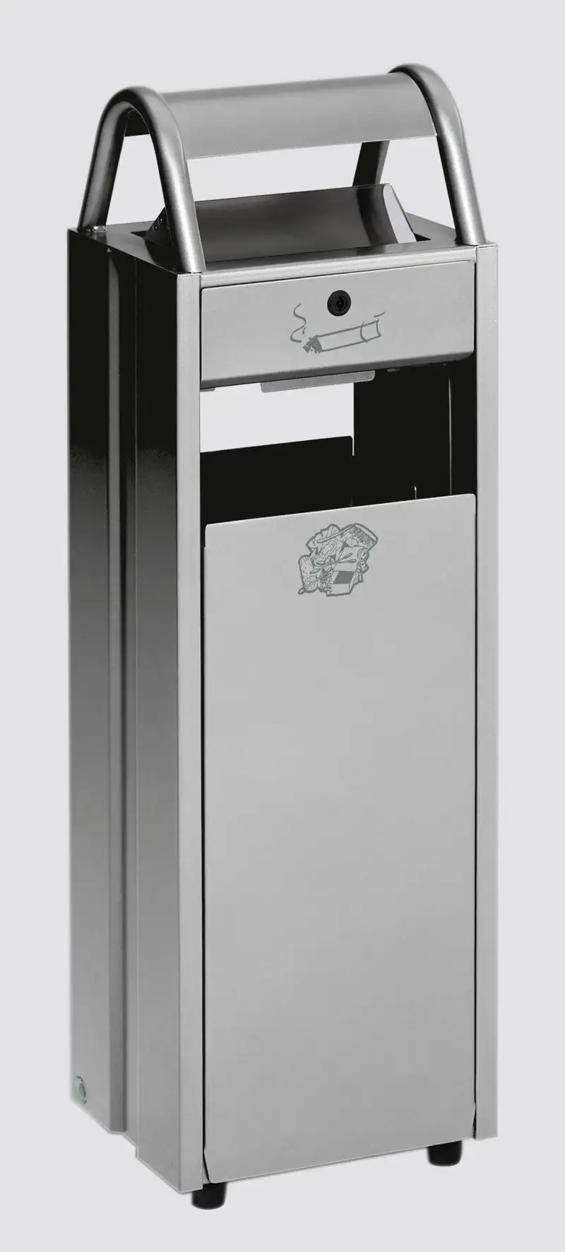 Kombiascher mit Schloss und Blenden | 35 Liter, HxBxT 97,5x30,5x26,5cm | Stahl | Silber