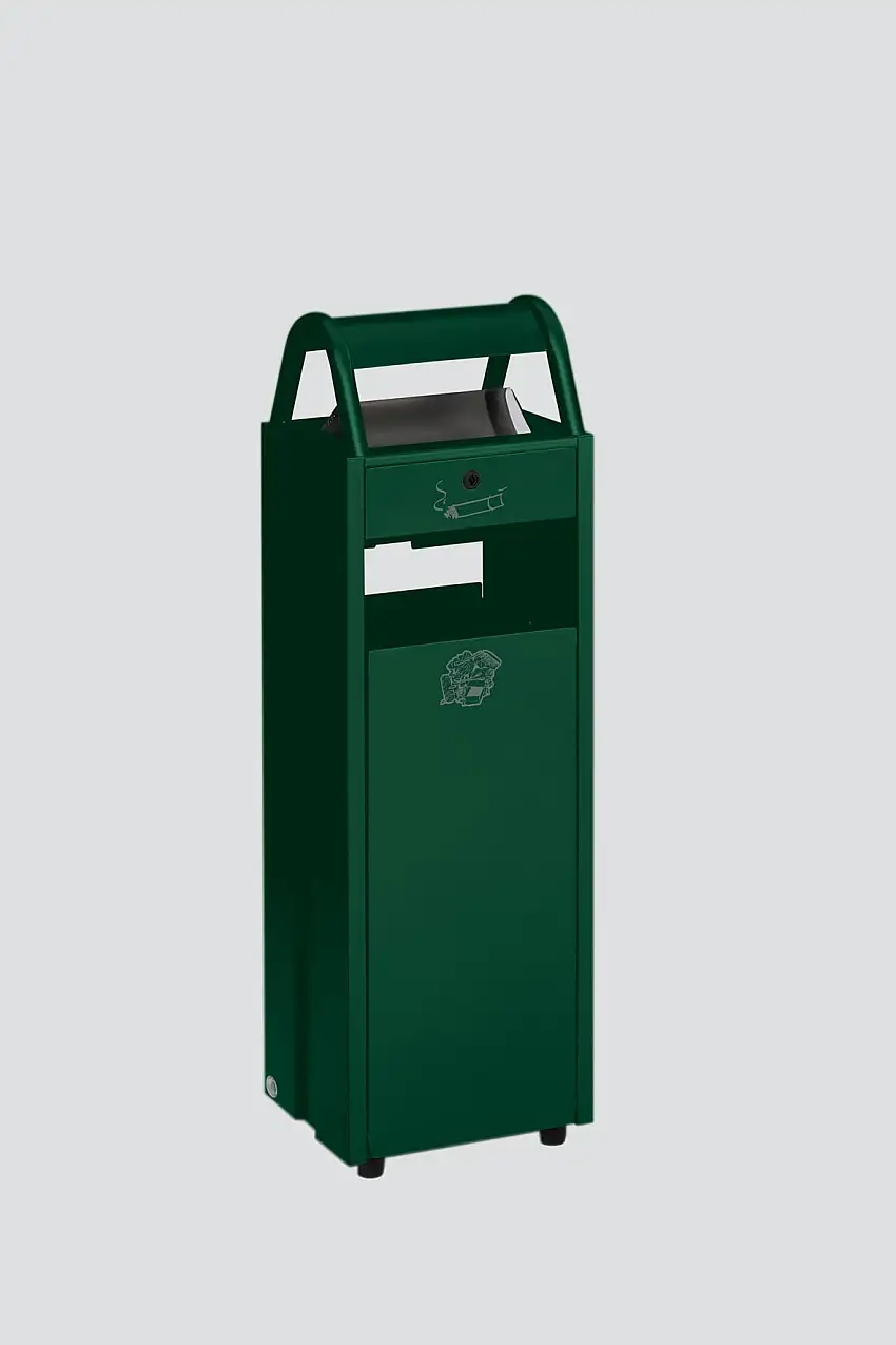 Kombiascher mit Schloss und Blenden | 35 Liter, HxBxT 97,5x30,5x26,5cm | Stahl | Grün