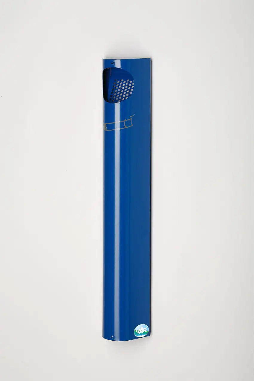 Praktischer Wandascher mit Abstreifblech | Wandmontage | 3,5 Liter, HxBxT 55x7,4x11cm | Verzinkter Stahl | Blau
