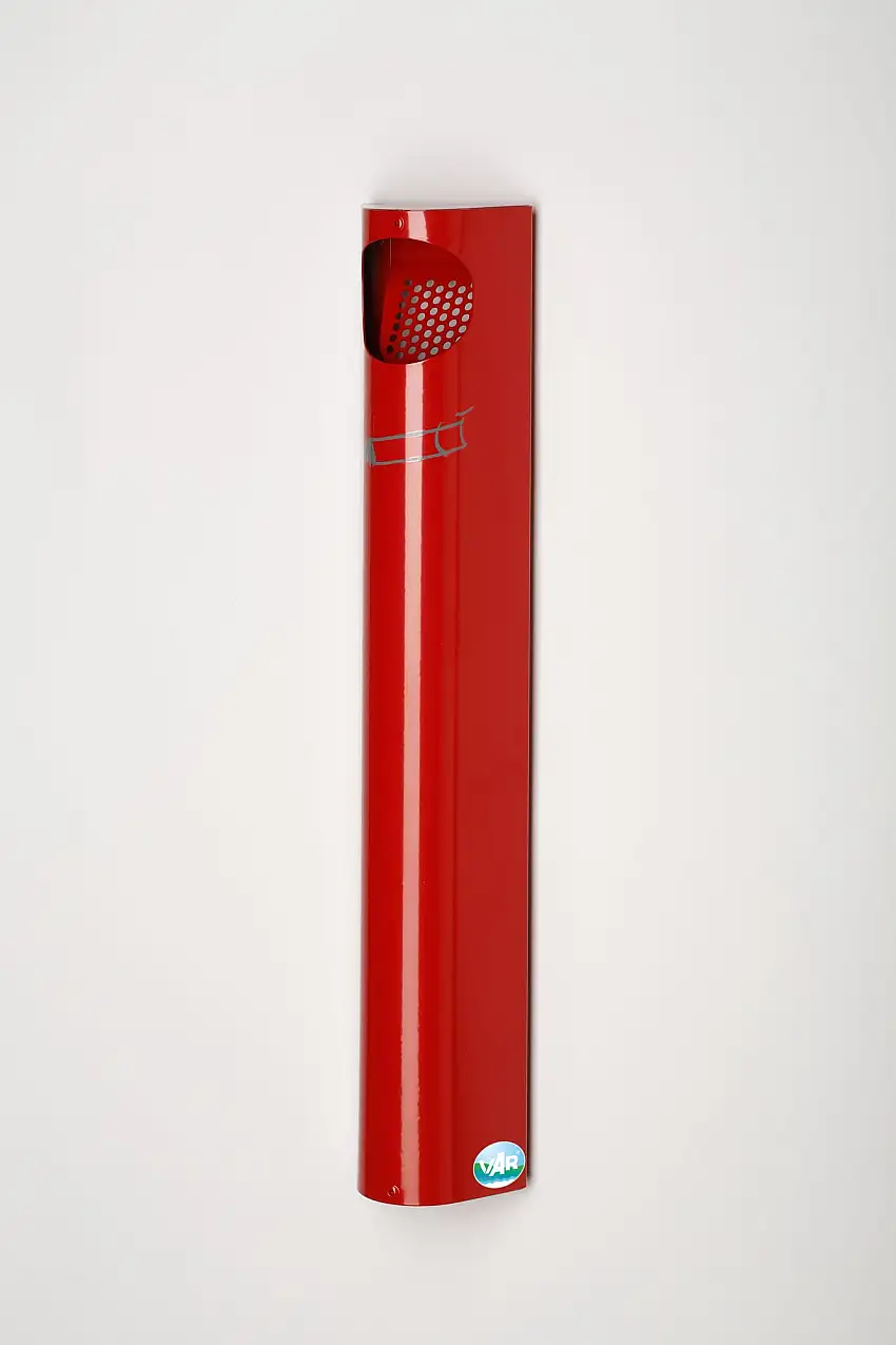 Praktischer Wandascher mit Abstreifblech | Wandmontage | 3,5 Liter, HxBxT 55x7,4x11cm | Verzinkter Stahl | Rot