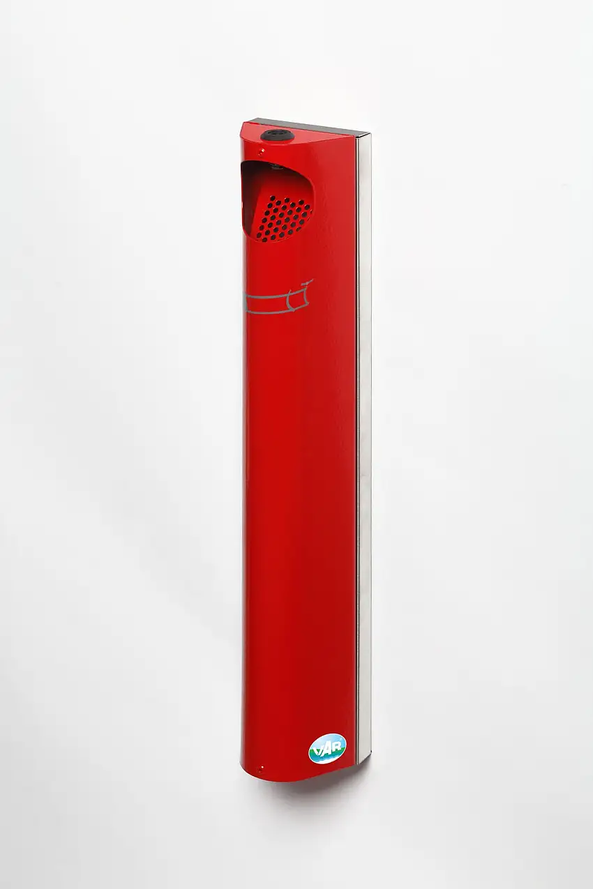 Praktischer Wandascher mit Abstreifblech | Wandmontage + Verschließbar | 3,5 Liter, HxBxT 55x11x8,5cm | Verzinkter Stahl | Rot