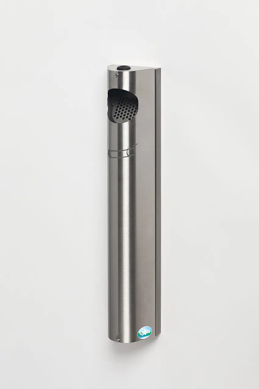 Praktischer Wandascher mit Abstreifblech | Wandmontage + Verschließbar | 3,5 Liter, HxBxT 55x11x8,5cm | Edelstahl