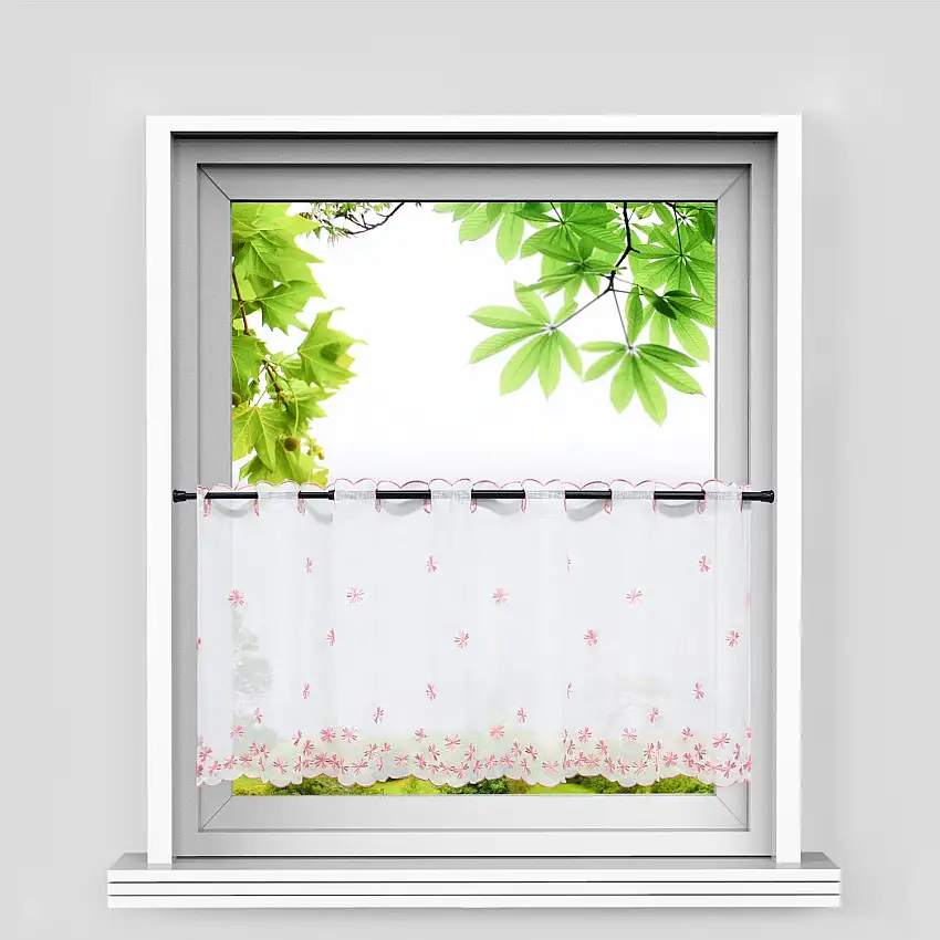 Scheibengardine mit Blumenmuster Stickerei im Landhausstil