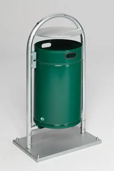 Robuster Rohrbogenständer für Abfälle | mit Dach | mit Bodenplatte | 60 Liter, HxBxT 110x60x40cm | Verzinkter Stahl | Grün