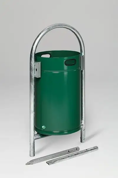 Robuster Rohrbogenständer für Abfälle | zum Einbetonieren | 60 Liter, HxBxT 145x60x40cm | Verzinkter Stahl | Grün