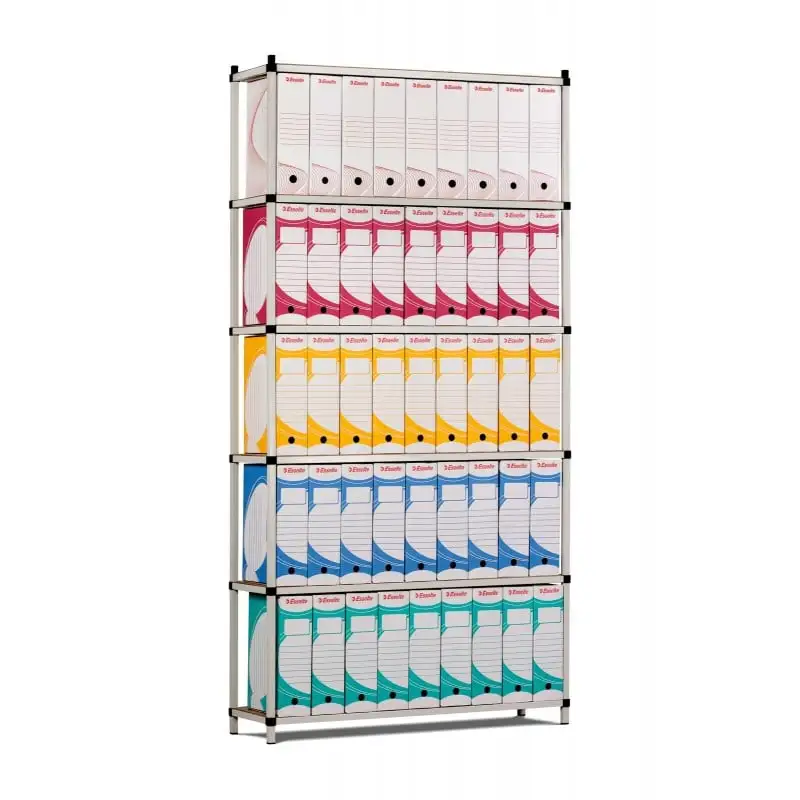 Aktenregal | Grundregal | HxBxT 200x100x34cm | 6 Ebenen | Spanplatten-Fachboden | Fachlast 60kg | bis zu 66 Archivordnern mit Hebel | Lichtblau/Lichtgrau