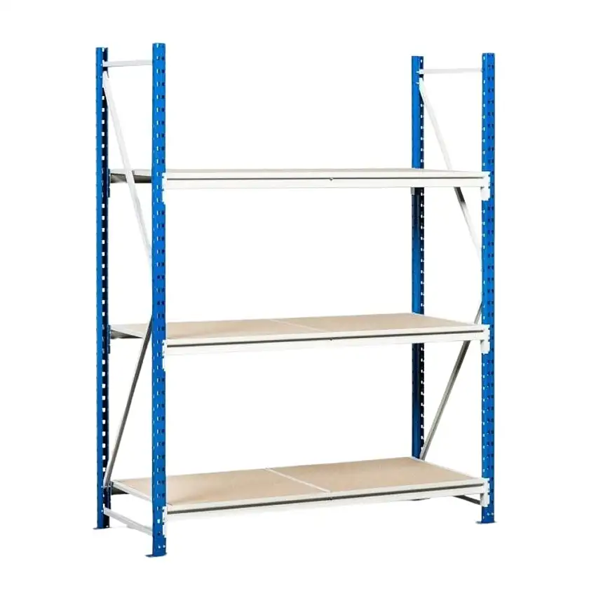 Weitspannregal MAXIMUS | Grundregal | HxBxT 250x175x60cm | 3 Ebenen | Spanplatten-Fachboden | Fachlast 450kg | Lichtblau/Lichtgrau