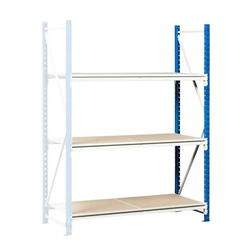 Weitspannregal MAXIMUS | Anbauregal | HxBxT 250x150x60cm | 4 Ebenen | Spanplatten-Fachboden | Fachlast 475kg | Lichtblau/Lichtgrau