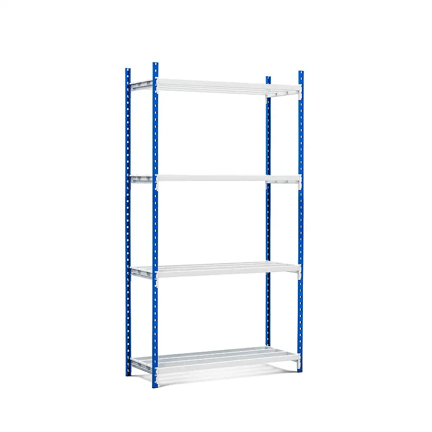 Fachbodenregal MAXIMUS Pro | Anbauregal | HxBxT 220x100x50cm | 4 Ebenen | offener Fachboden | Fachlast 286kg | Lichtblau/Lichtgrau