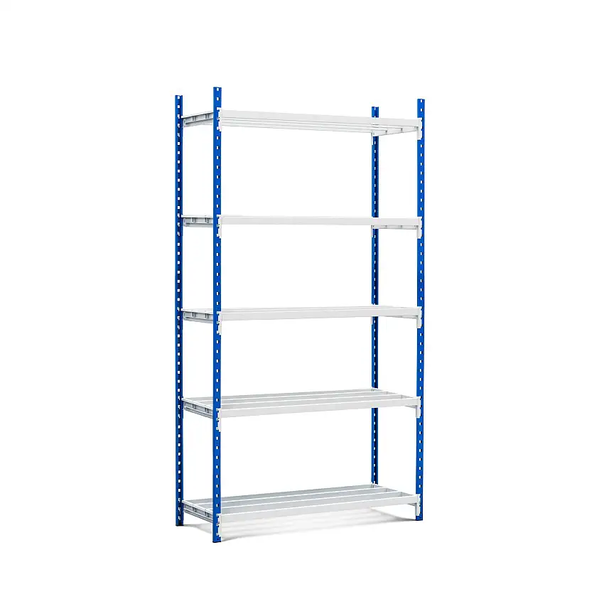 Fachbodenregal MAXIMUS Pro | Anbauregal | HxBxT 220x100x100cm | 5 Ebenen | offener Fachboden | Fachlast 303kg | Lichtblau/Lichtgrau