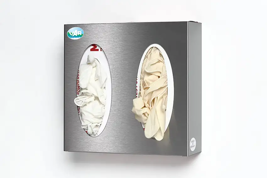 Robuster Wandspender für Handschuhe 2-Fach | HxBxT 25x25,5x8cm | Edelstahl | Silber