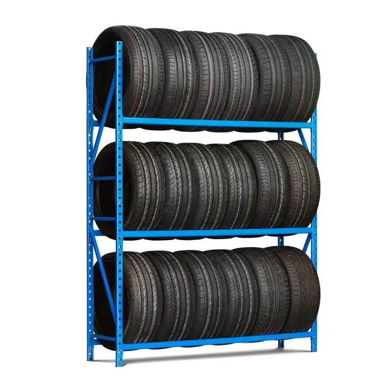 Reifenregal High MAXIMUS | Anbauregal | HxBxT 240x100x50cm | 4 Ebenen | 140kg Fachlast | bis zu 16 Reifen | Lichtblau