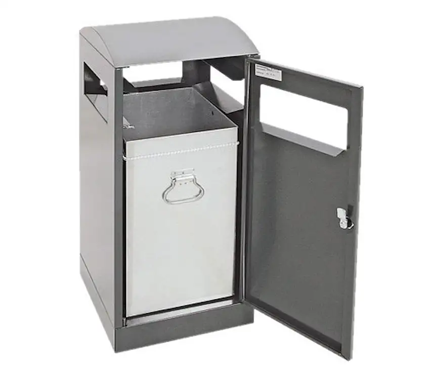 Abfallbehälter für Außenbereiche mit verzinktem Innenbehälter| 40 Liter, HxBxT 81,5x35x35cm | Brandschutzklasse A1 | Anthrazitgrau