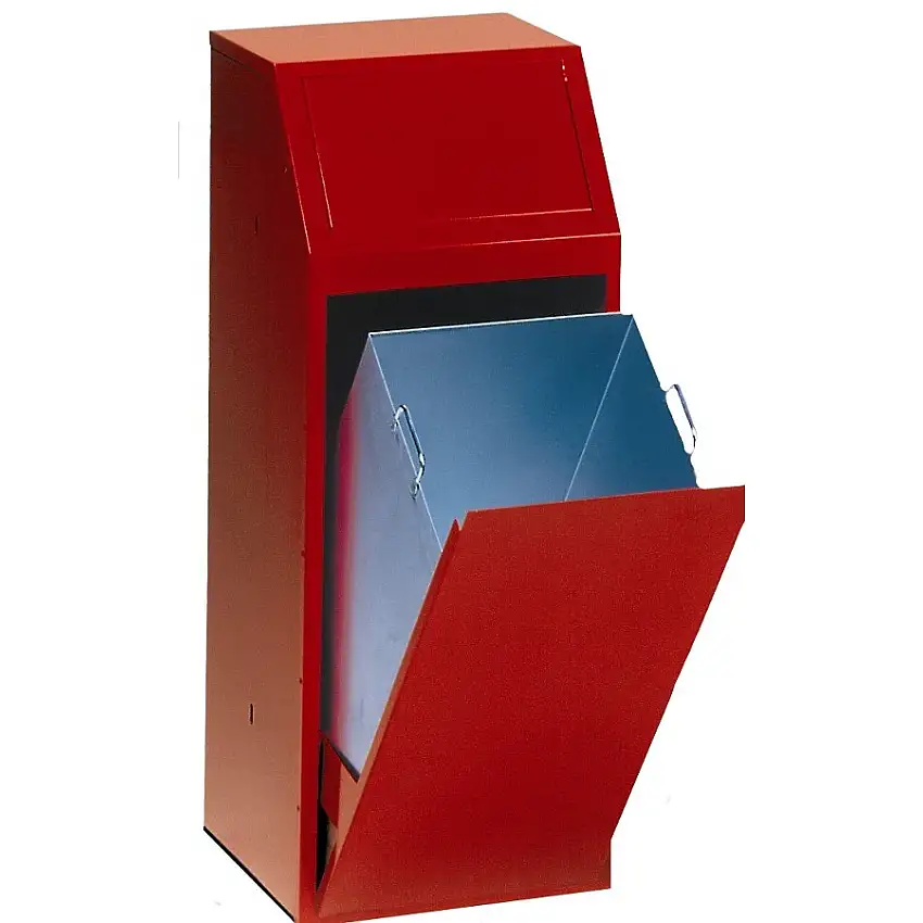 Robuster Wertstoffsammler mit Einwurfklappe selbstschließend | 68 Liter, HxBxT 100x40x40cm | Verzinkter Stahl | Rot
