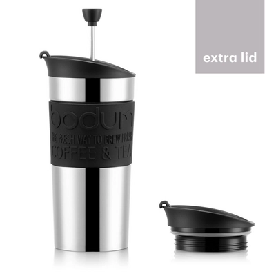 Travel Press Bodum Set mit Extra Deckel Schwarz Rostfreier Edelstahl 350 ml