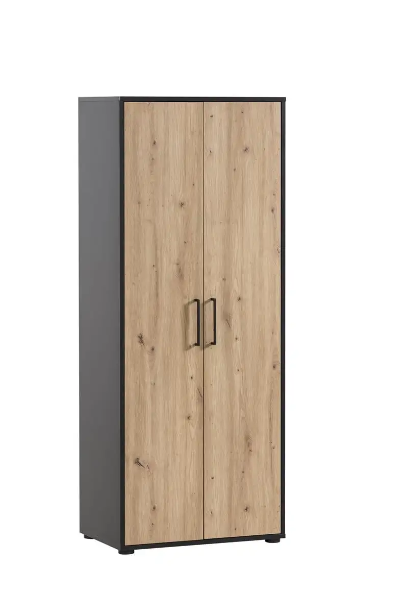 Möbelpartner Aktenschrank Raven | Tall | HxBxT 164x65x41cm | 4 Fächern & 2 Flügeltüren | Eiche/Schwarz