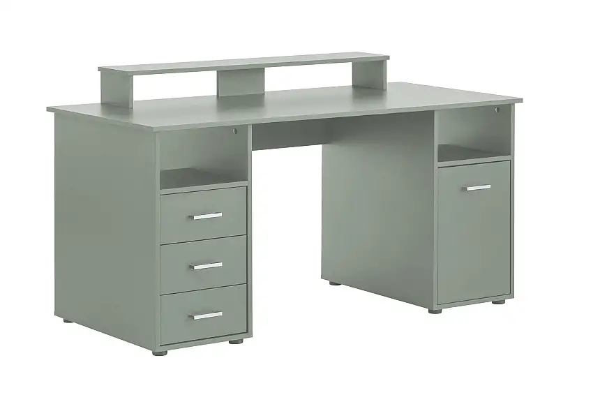 Möbelpartner Schreibtisch Fox | Large | HxBxT 87x150x70cm | 3 Schubladen, 2 offene Fächer & 1 Fach mit Flügeltür | Pistazie