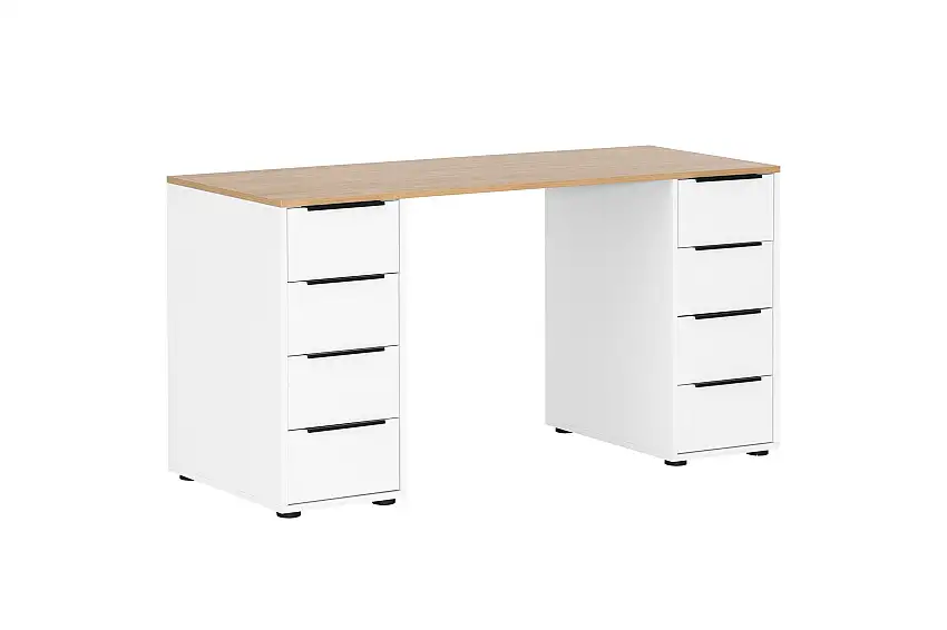 Möbelpartner Schreibtisch Kangaroo | HxBxT 73x140x55,5cm | 8 Schubladen | Eiche/Weiß