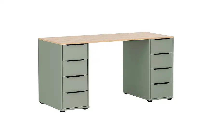 Möbelpartner Schreibtisch Kangaroo | HxBxT 73x140x55,5cm | 8 Schubladen | Pistazie / Eiche