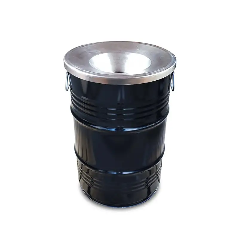 Robuste Abfalltonne mit flammhemmendem Deckel | 60 Liter, HxBxT 58x40x40cm | Metall | Schwarz