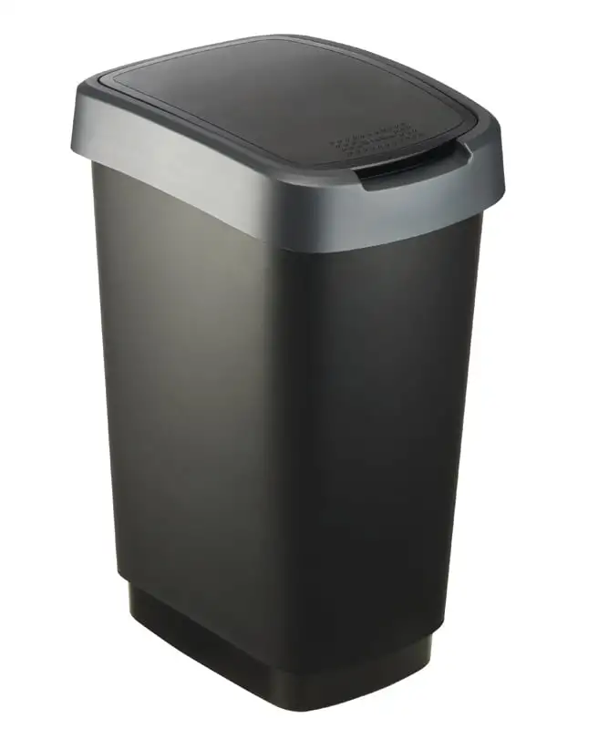 Klassischer Abfalleimer für Innenbereich | 25 Liter, HxBxT 47,6x25x33cm | Kunststoff | Schwarz-Silber