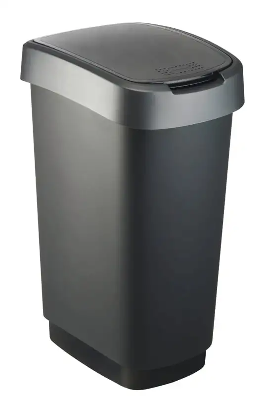 Klassischer Abfalleimer für Innenbereich | 50 Liter, HxBxT 60x29,8x40cm | Kunststoff | Schwarz-Silber