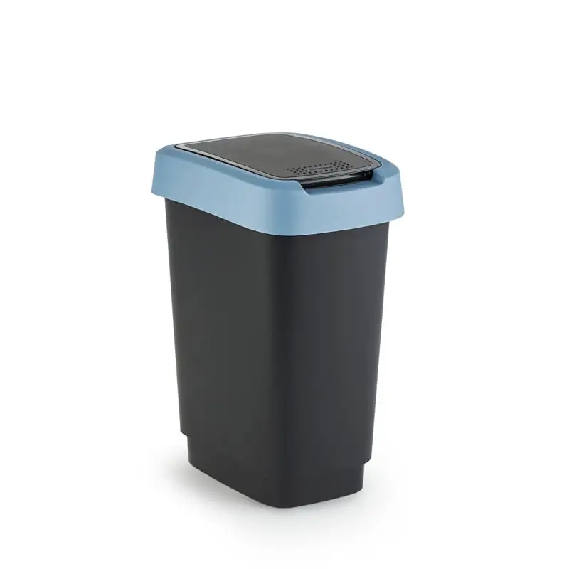 Klassischer Abfalleimer für Innenbereich | 10 Liter, HxBxT 33x18x24,8cm | Kunststoff | Schwarz-Blau