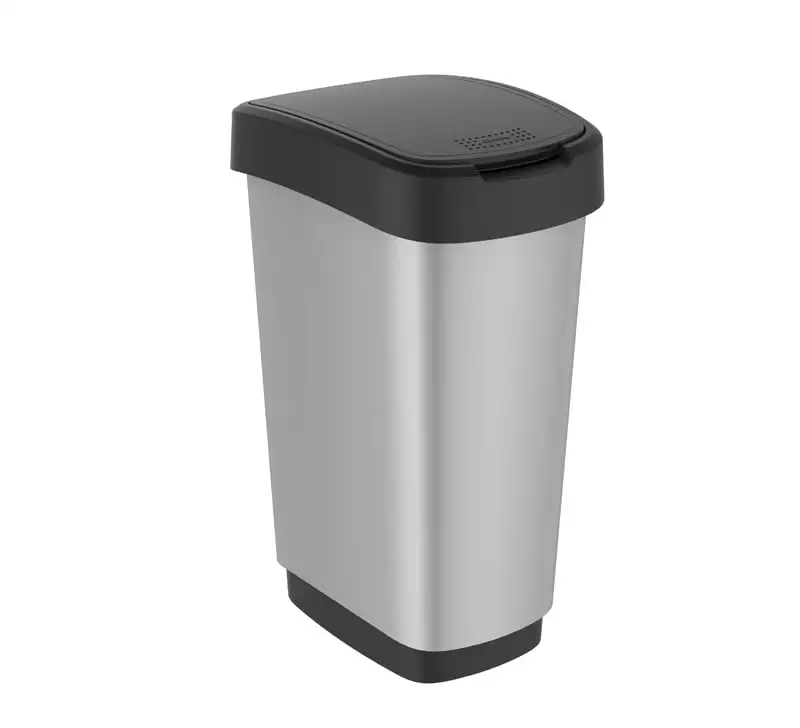 Klassischer Abfalleimer für Innenbereich | 50 Liter, HxBxT 60x29,8x40cm | Kunststoff | Silber-Schwarz