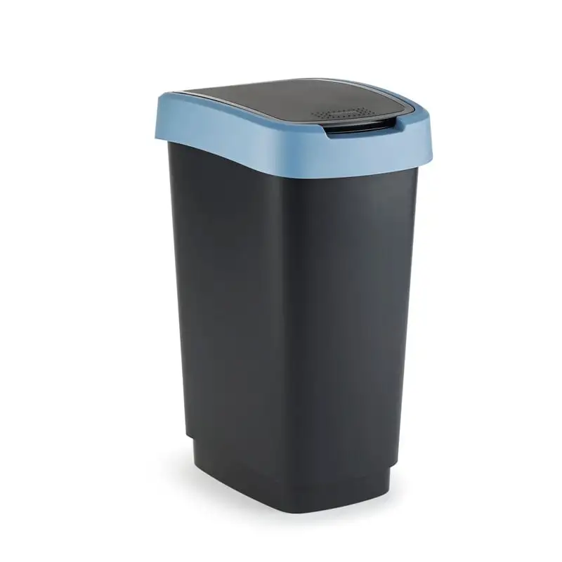 Klassischer Abfalleimer für Innenbereich | 25 Liter, HxBxT 47,6x25x33cm | Kunststoff | Schwarz-Blau