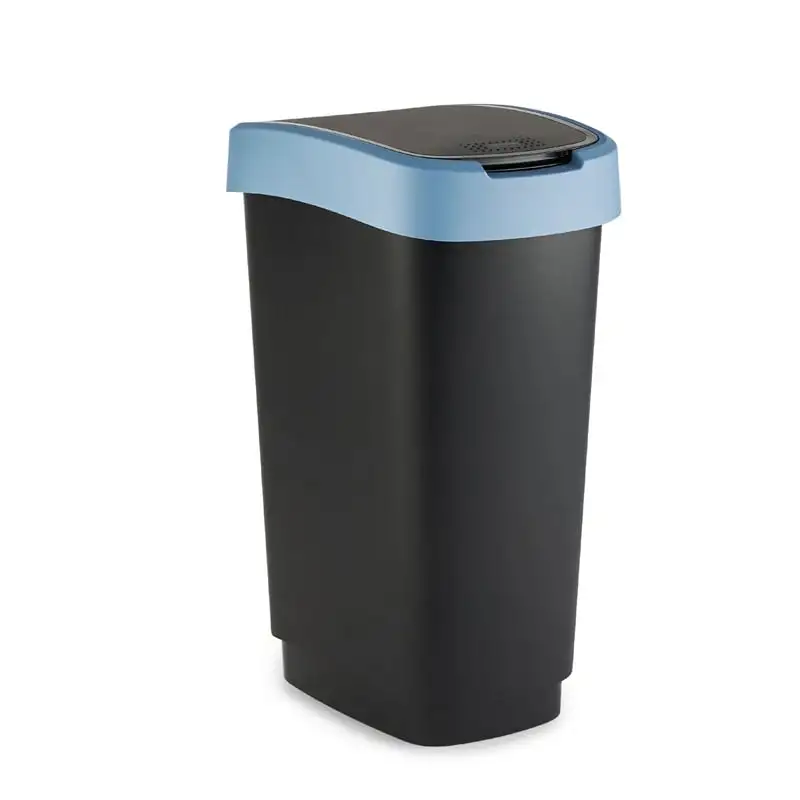 Klassischer Abfalleimer für Innenbereich | 50 Liter, HxBxT 60x29,8x40cm | Kunststoff | Schwarz-Blau
