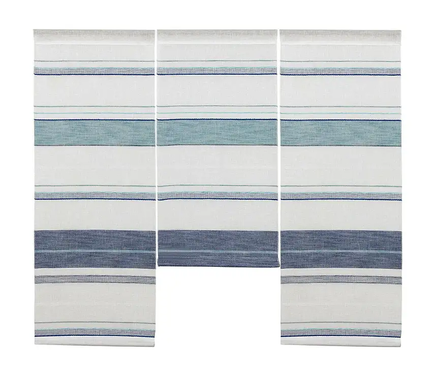 Design Mini Flächenvorhang Set blau Leinen Webstreifen Scheibengardine