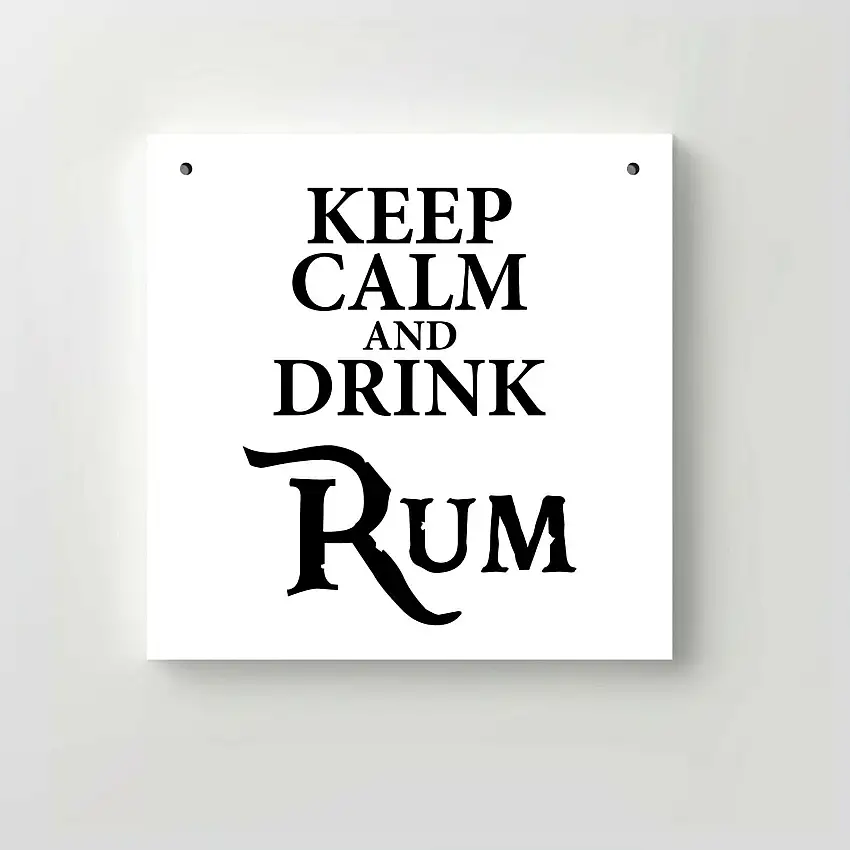 Holzschild "Keep calm and drink Rum" bedruckt 20x20cm Deko