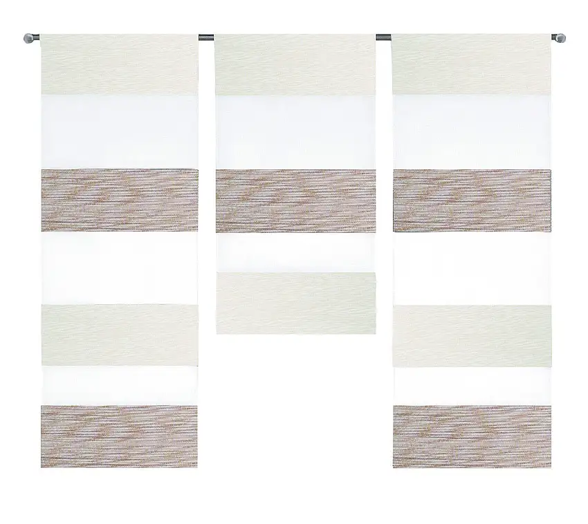 Design Mini Flächenvorhang Set beige weiß Scheibengardine 2280-13
