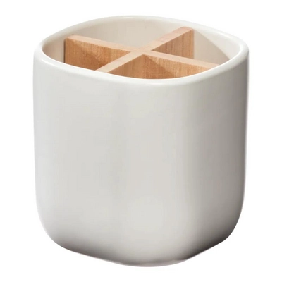 Aufbewahrungsbecher iDesign Eco Office mit Fachunterteilung White (10,2 x 10,2 x 10,4 cm)