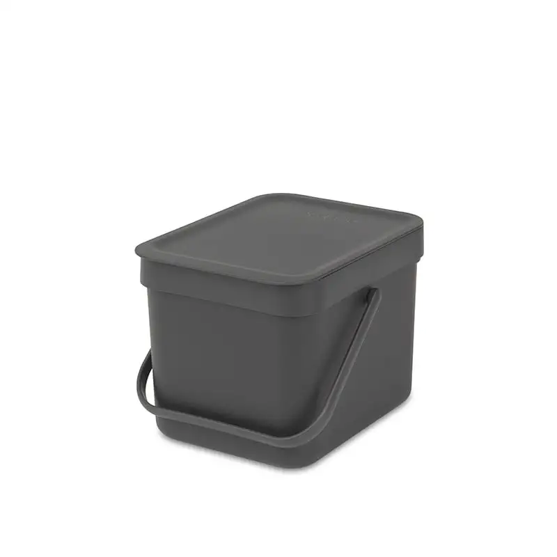 Brabantia Abfallsammler mit Stay-open Deckel | 6 Liter, HxBxT 18x20x24,5cm | Kunststoff | Dunkelgrau