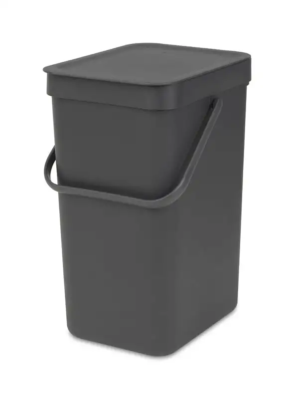 Brabantia Abfallsammler mit Stay-open Deckel | 12 Liter, HxBxT 35x20x24,9cm | Kunststoff | Dunkelgrau