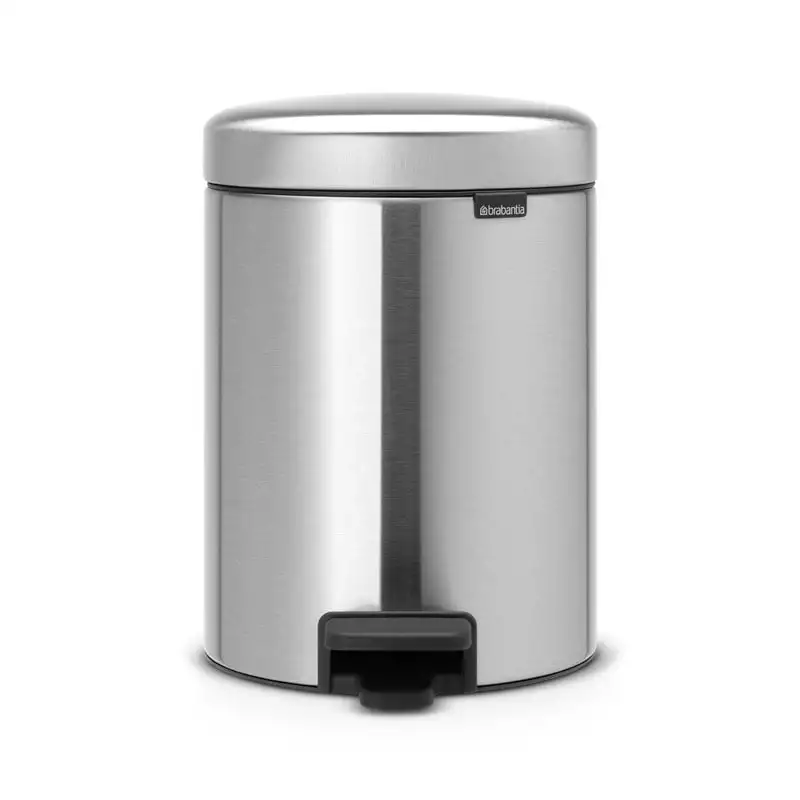Brabantia Klassischer Tretmülleimer mit Soft-Verschluss | 5 Liter, HxBxT 30,2x26,3x21,7cm | Metall | Edelstahl Matt